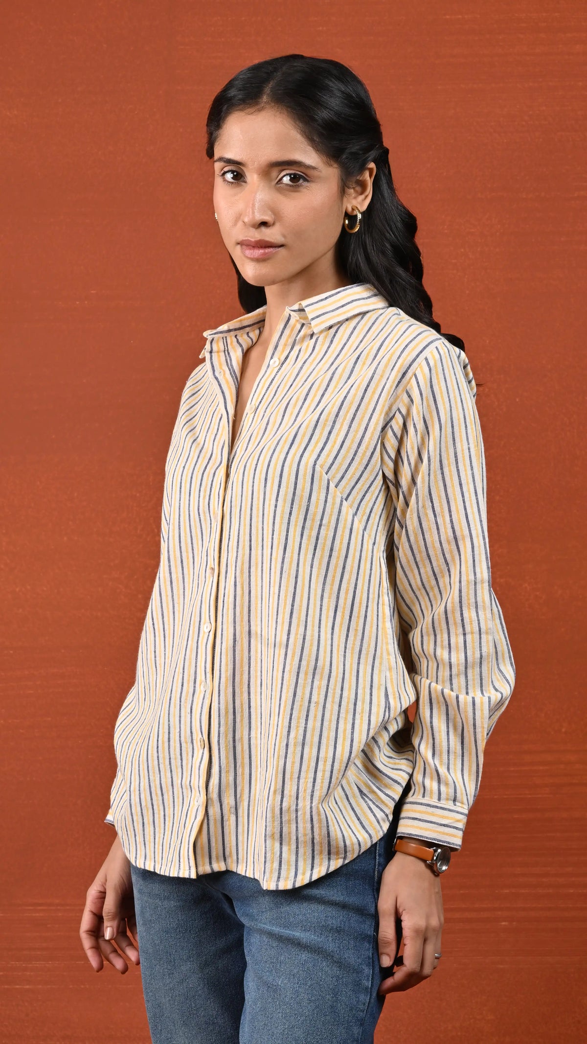 Varenya Beige Striped Khadi Shirt