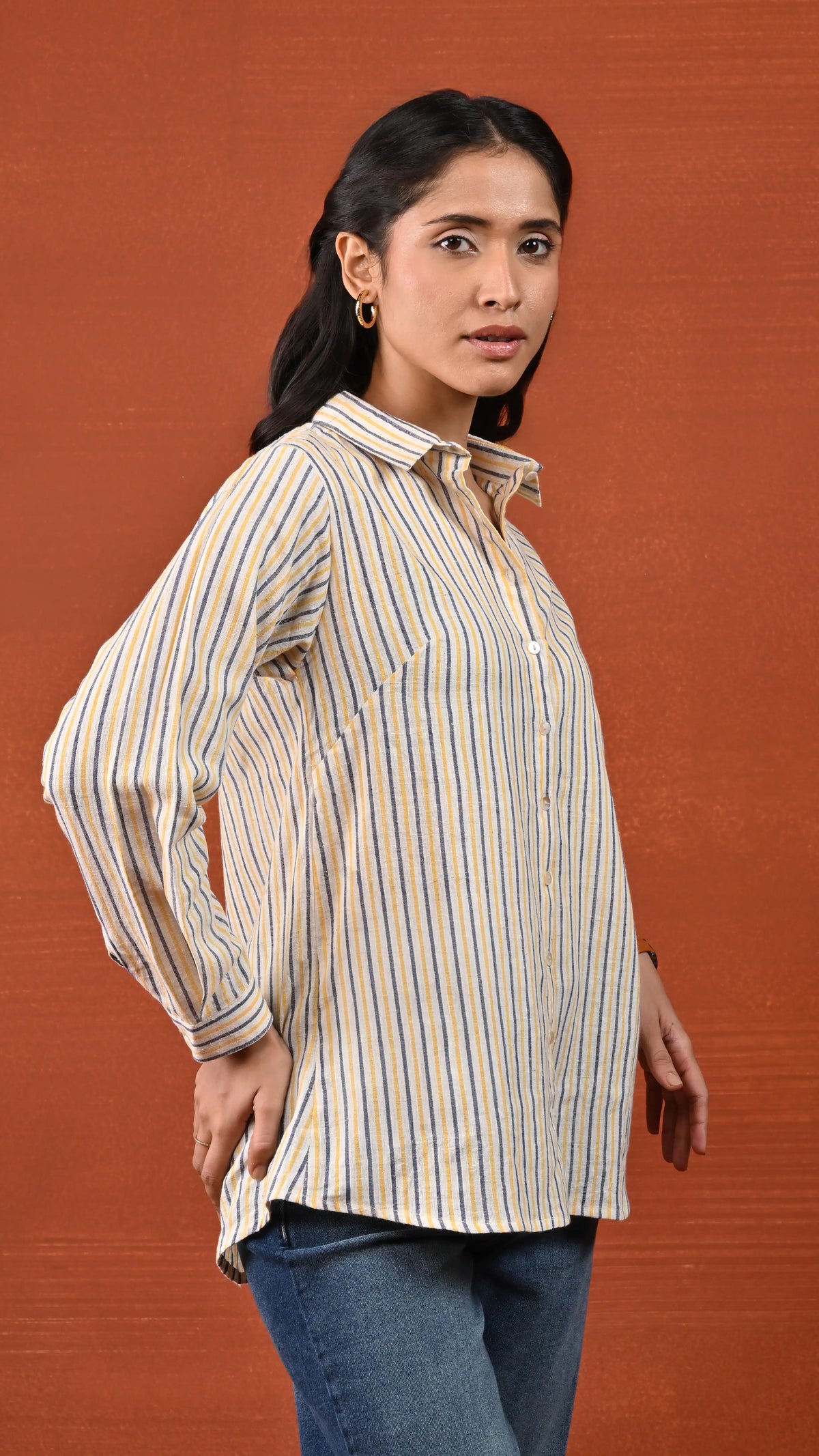 Varenya Beige Striped Khadi Shirt