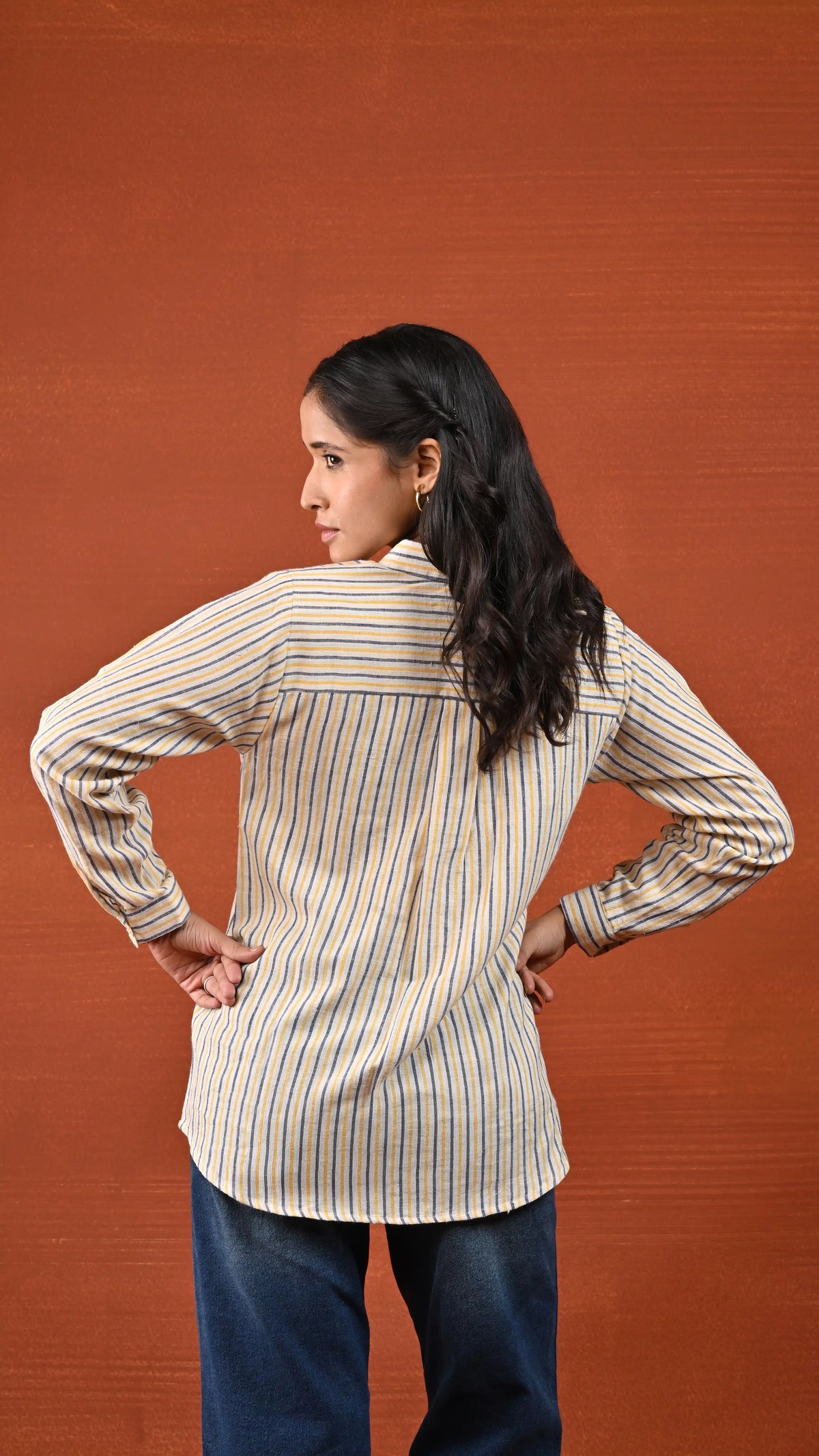 Varenya Beige Striped Khadi Shirt