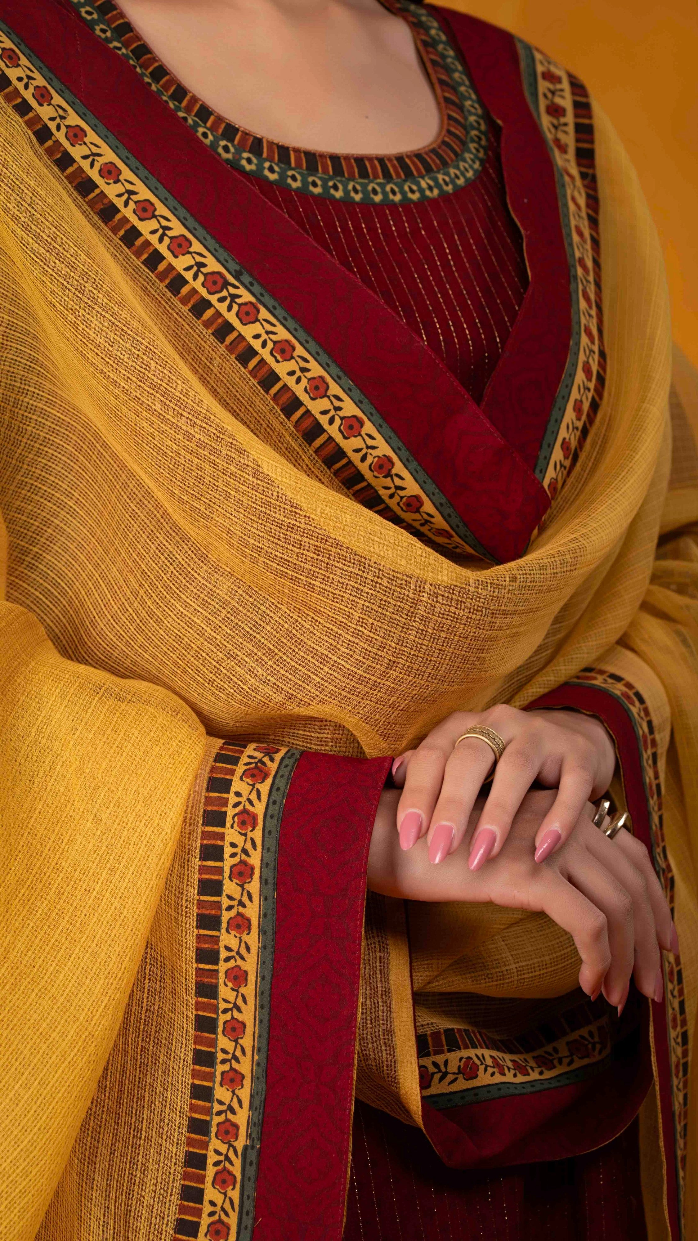 Koyal Kota Doriya Dupatta with Ajrakh and Bagh borders