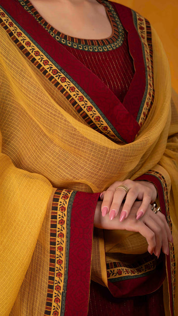 Koyal Kota Doriya Dupatta with Ajrakh and Bagh borders