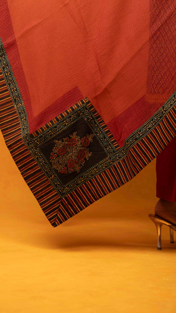 Mehrnaz Kota Doriya Dupatta  with Ajrakh borders