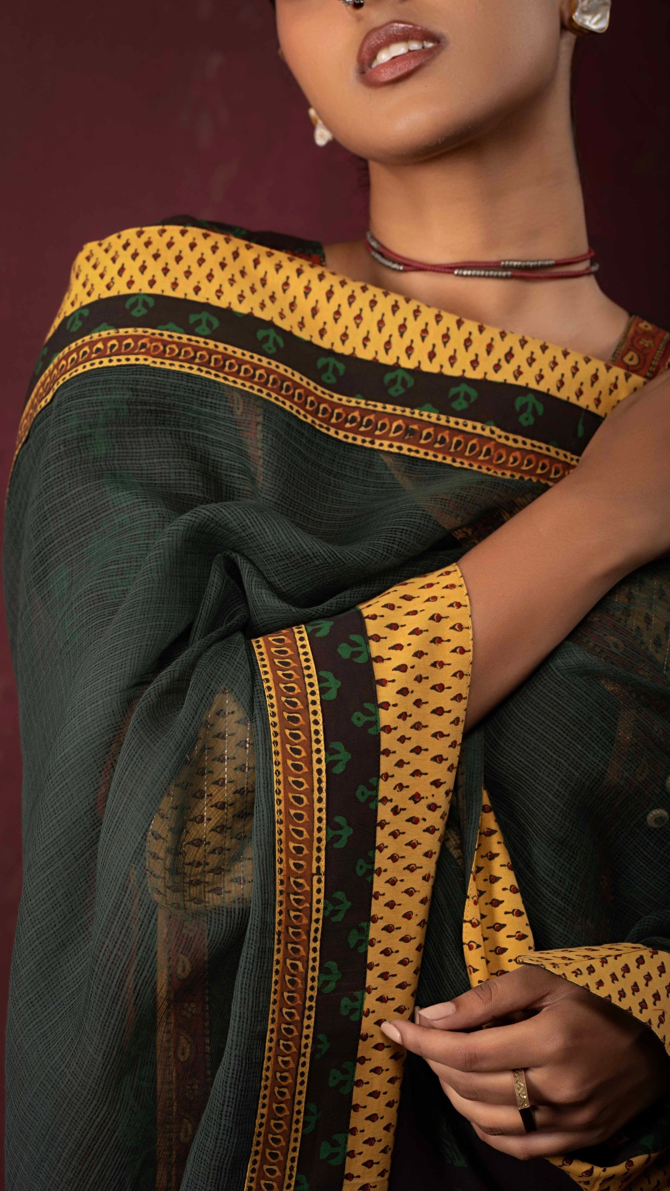 nargis Kota Doriya Dupatta  with Ajrakh and Bagh borders