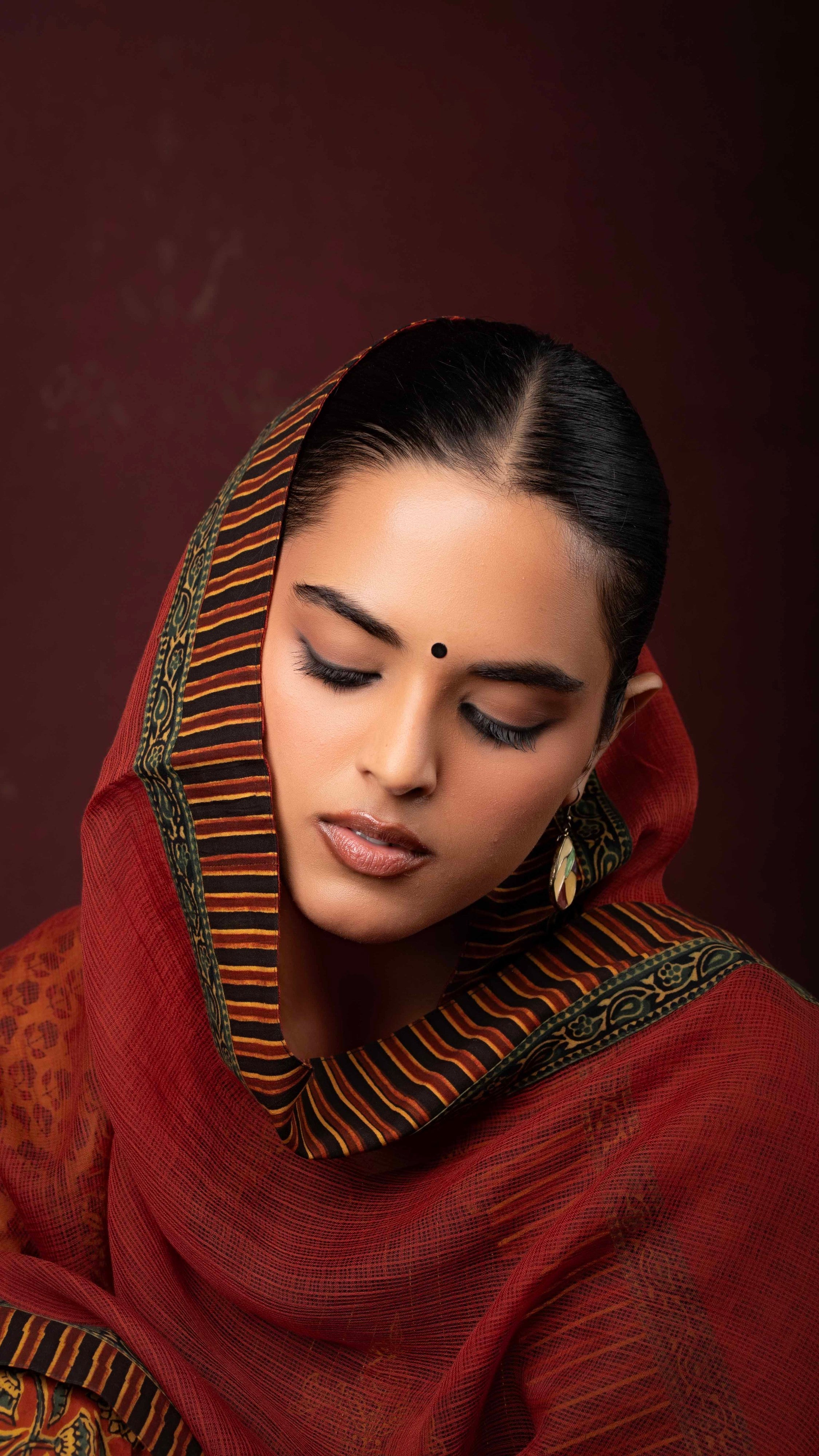 Mehrnaz Kota Doriya Dupatta  with Ajrakh borders