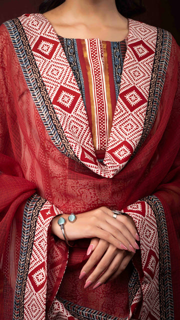 Nasreen Kota Doriya Dupatta with Ajrakh and Bagh borders