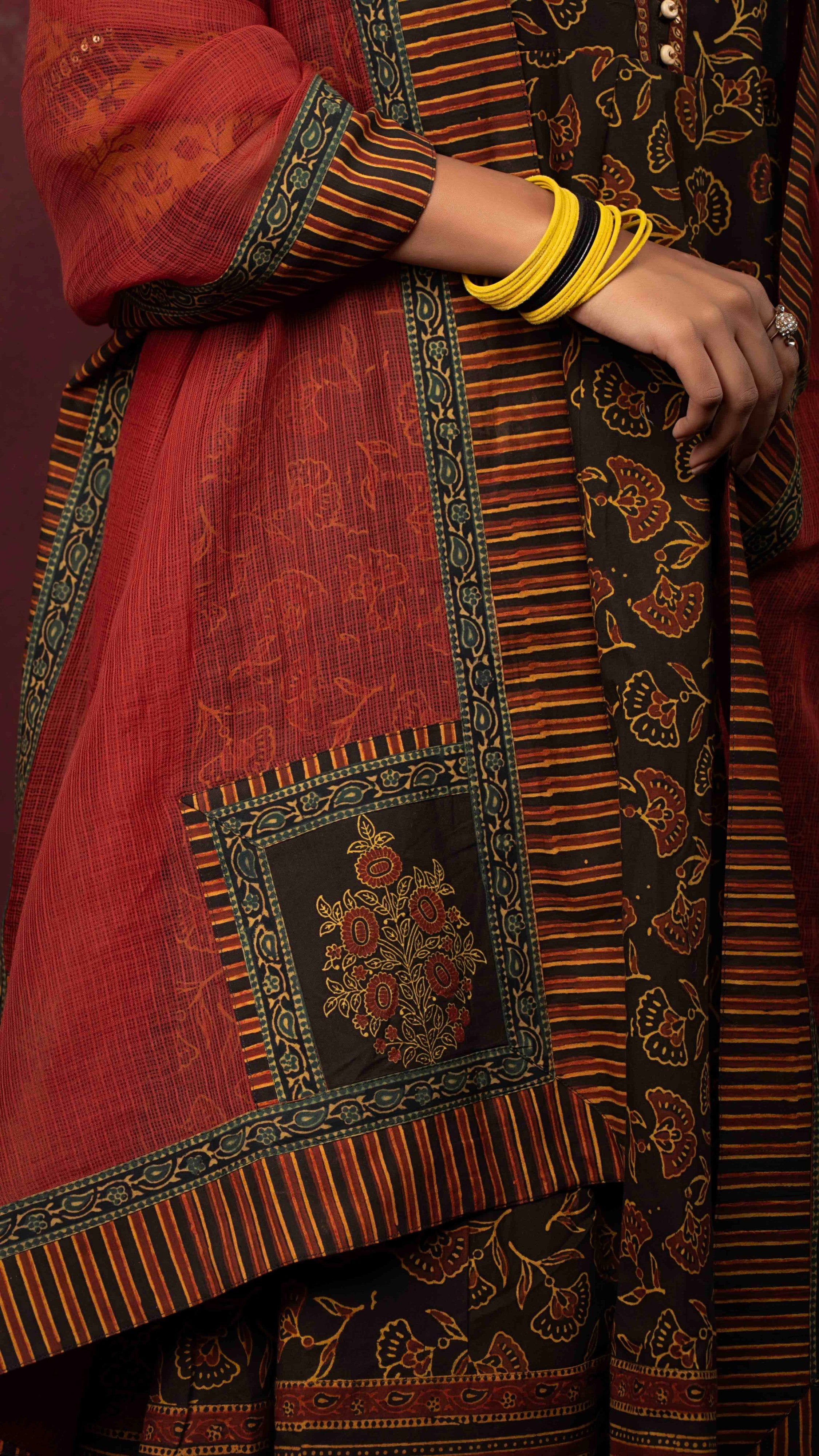 Mehrnaz Kota Doriya Dupatta  with Ajrakh borders