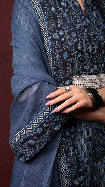 Afreen Kota Doriya Dupatta with Ajrakh and Bagh borders