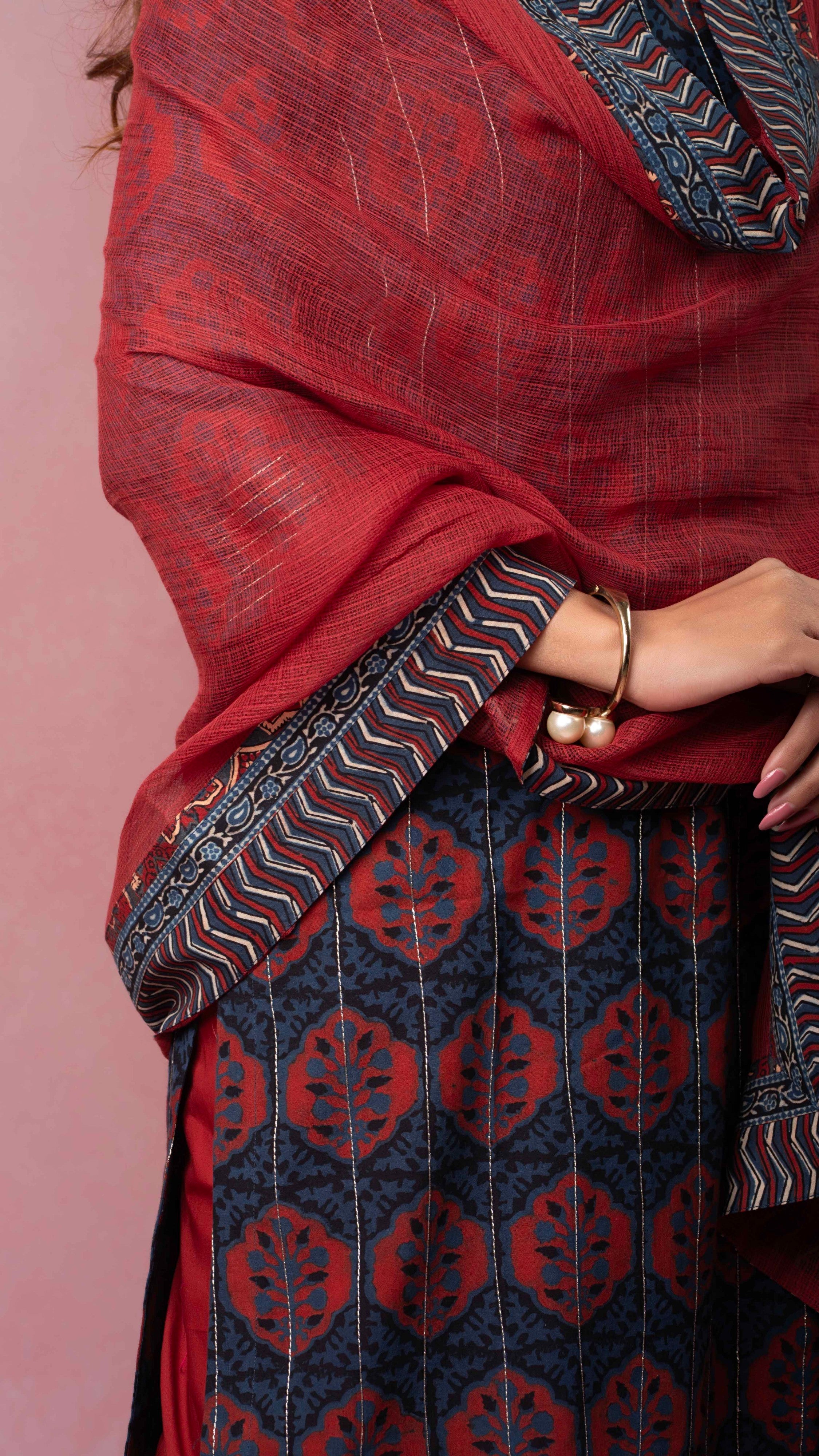 Mahru Kota Doriya Dupatta with Ajrakh borders