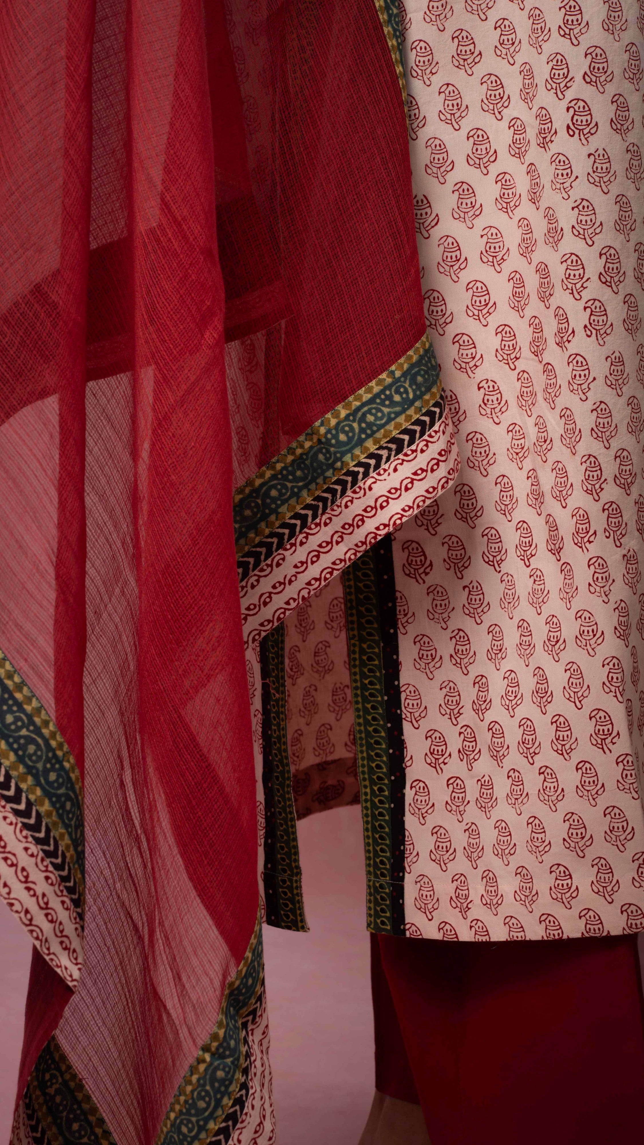 Seher Kota Doriya Dupatta with Ajrakh and Bagh borders