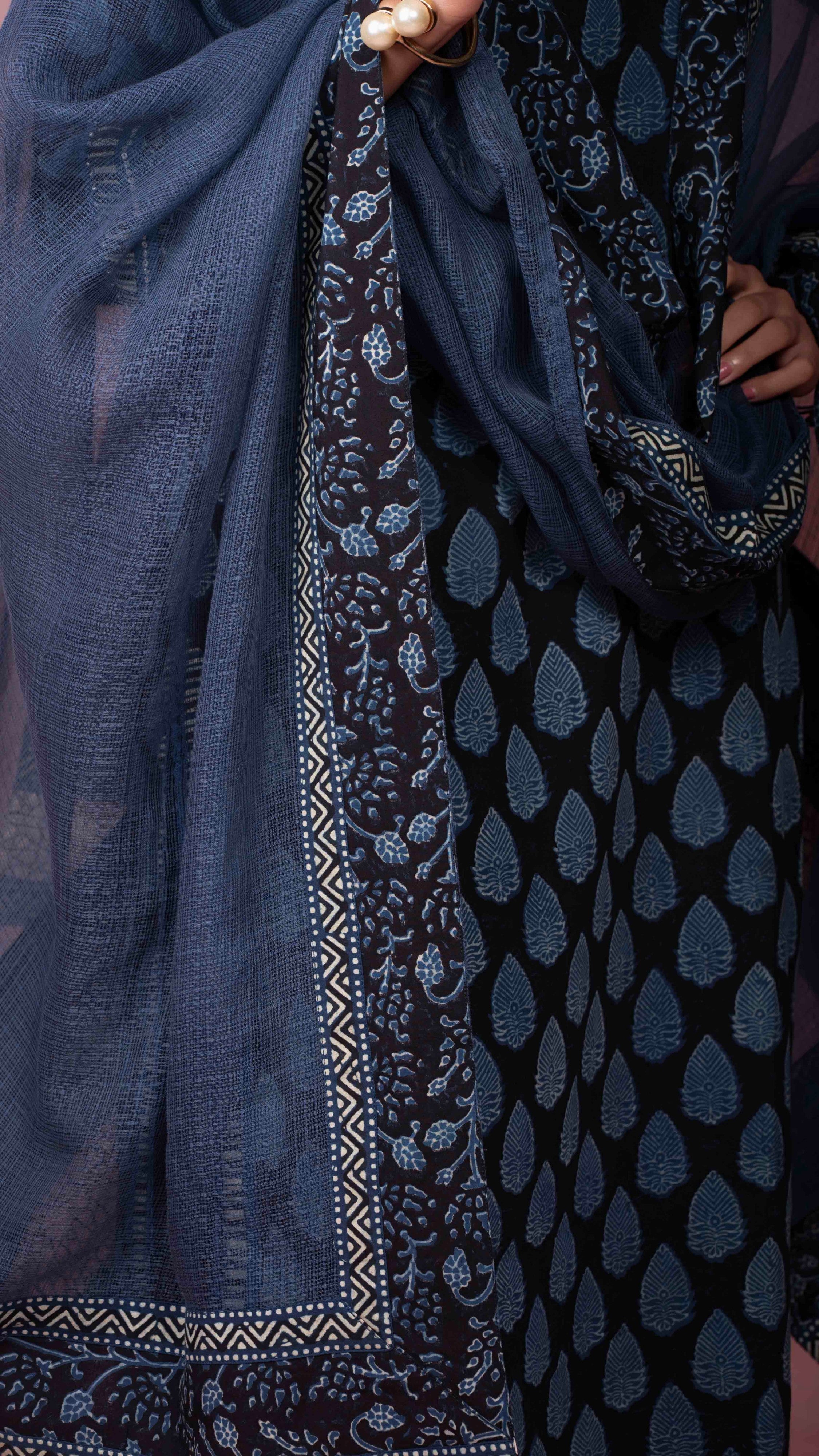Afreen Kota Doriya Dupatta with Ajrakh and Bagh borders