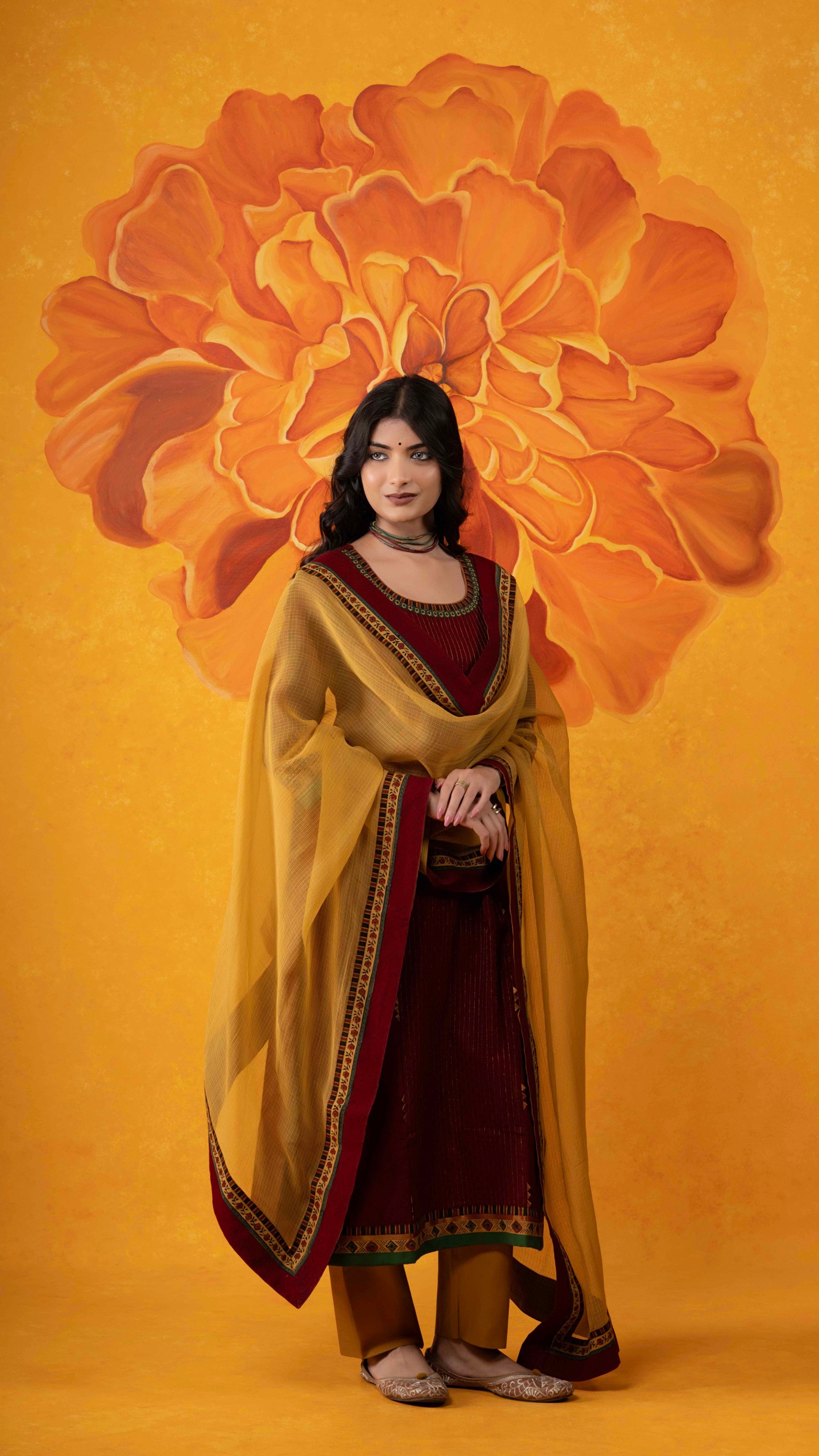 Koyal Kota Doriya Dupatta with Ajrakh and Bagh borders