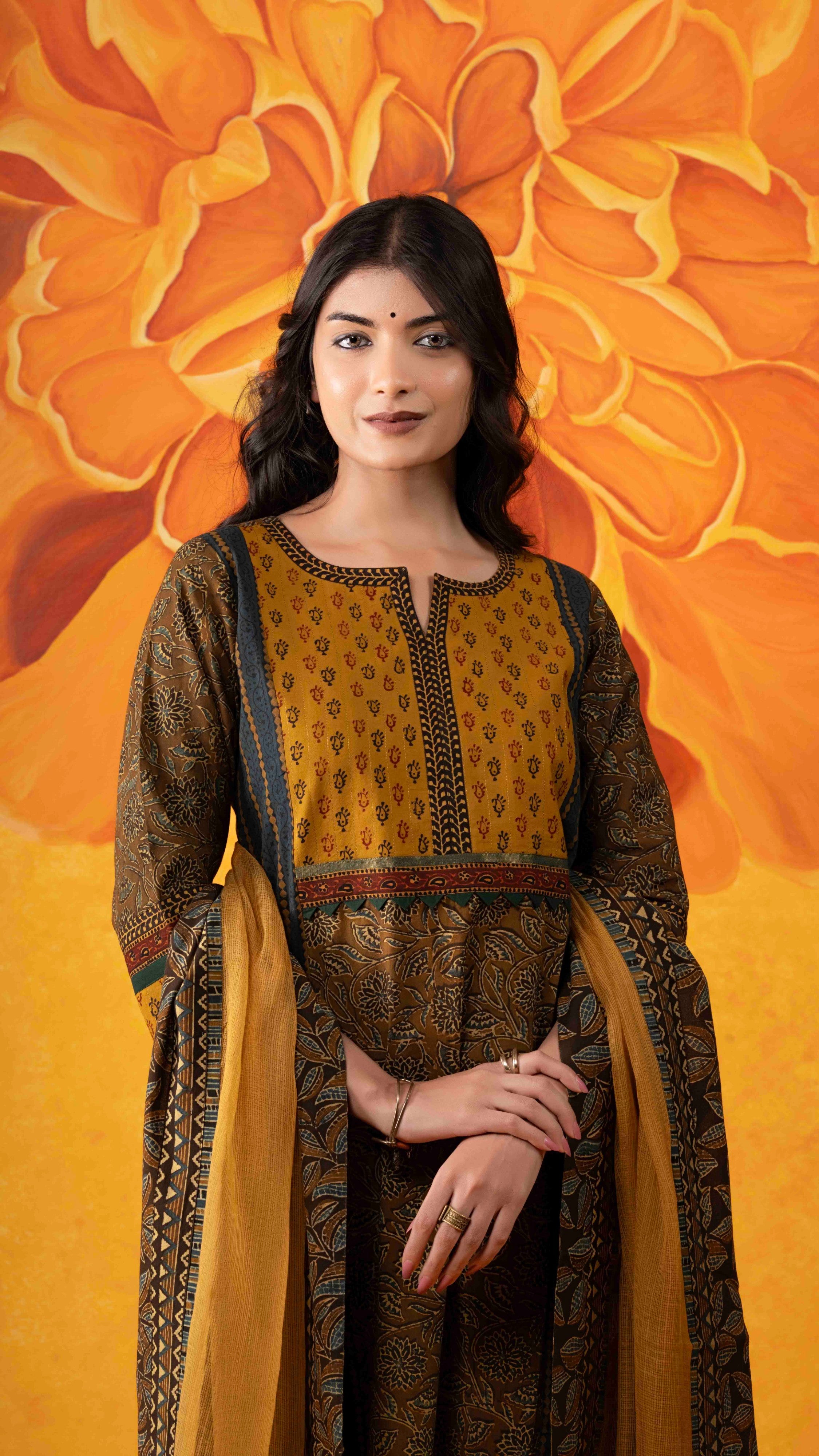 Saaj Kota Doriya Dupatta  with Ajrakh borders