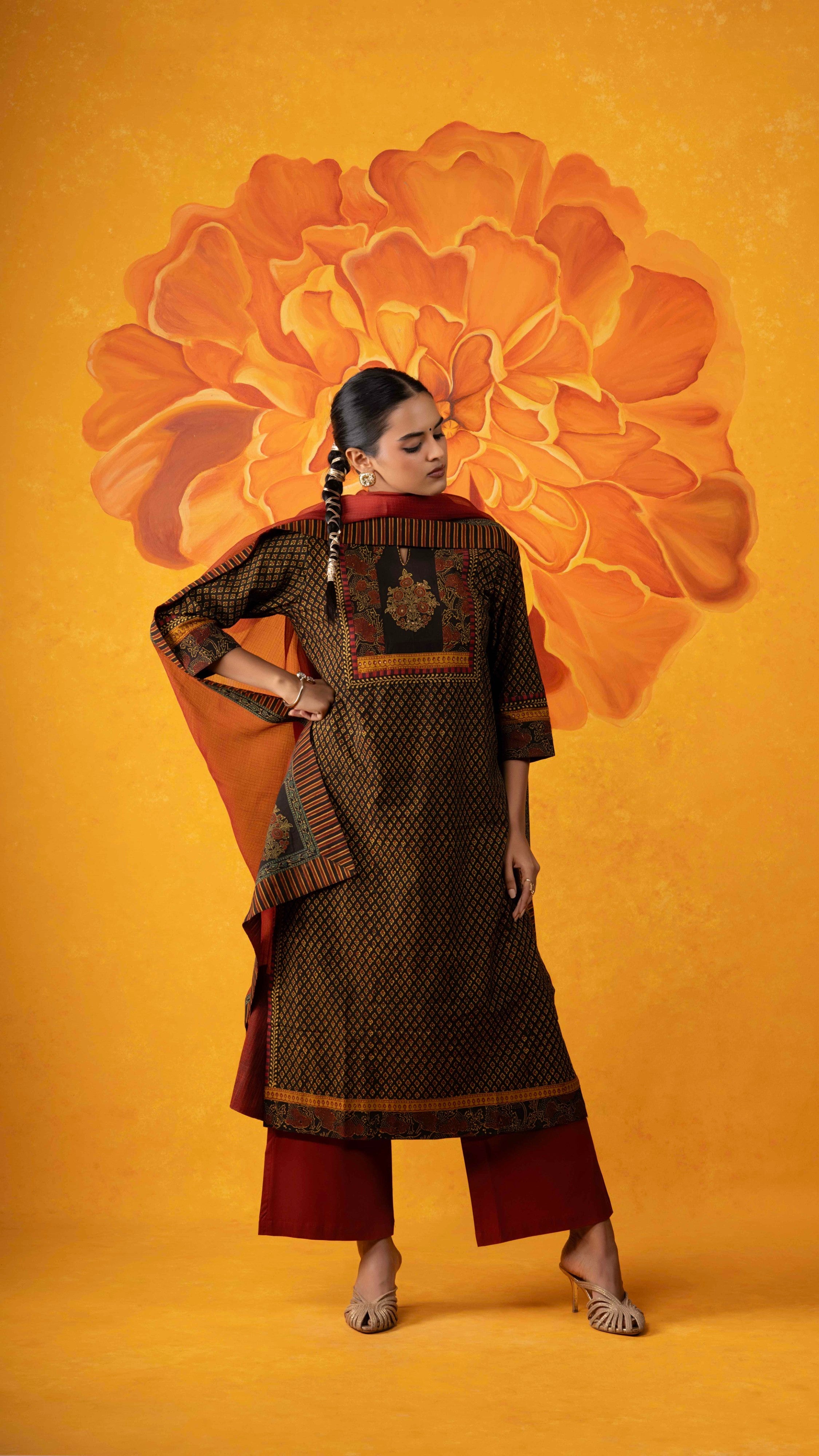 Mehrnaz Kota Doriya Dupatta  with Ajrakh borders