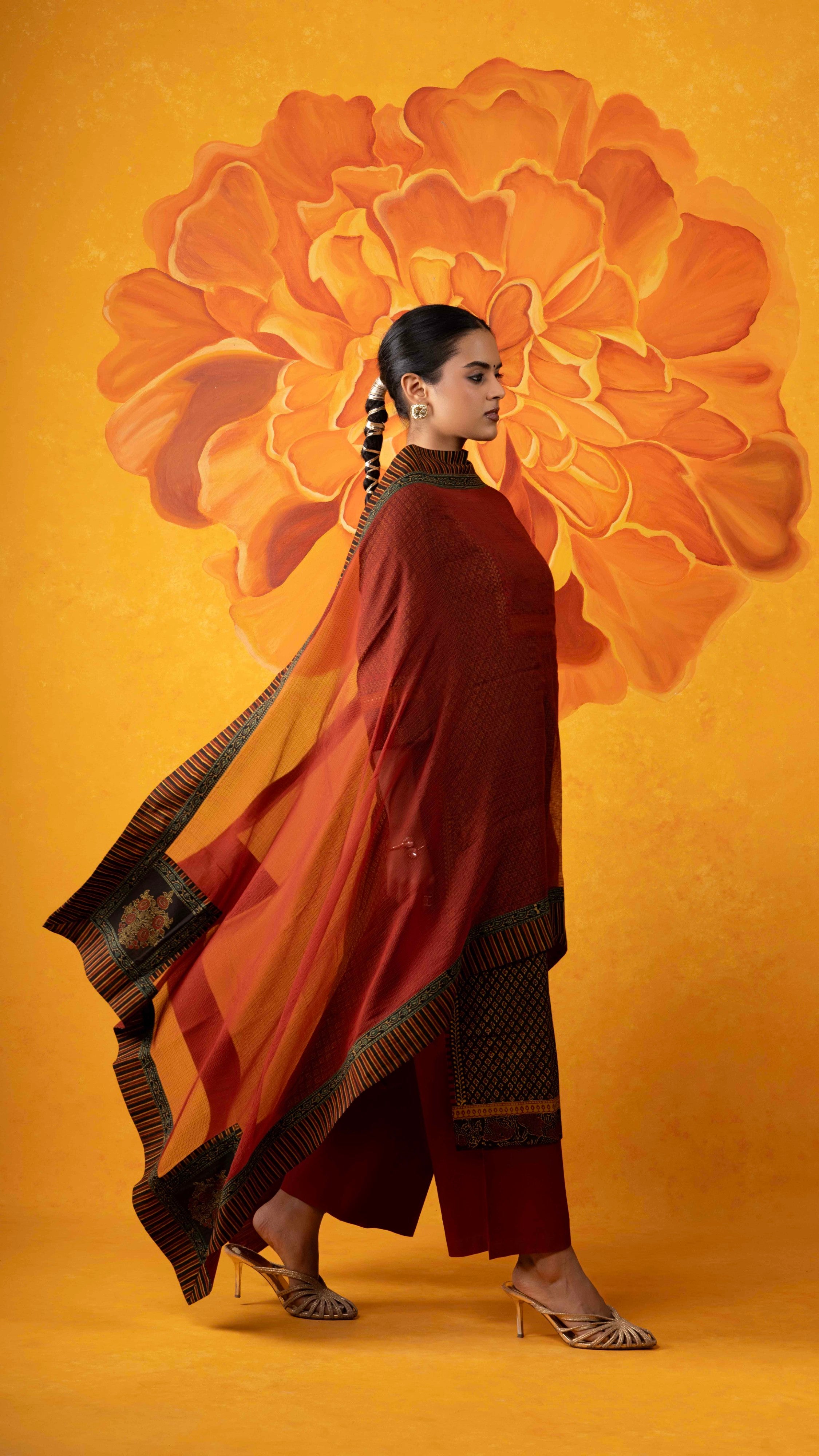 Mehrnaz Kota Doriya Dupatta  with Ajrakh borders