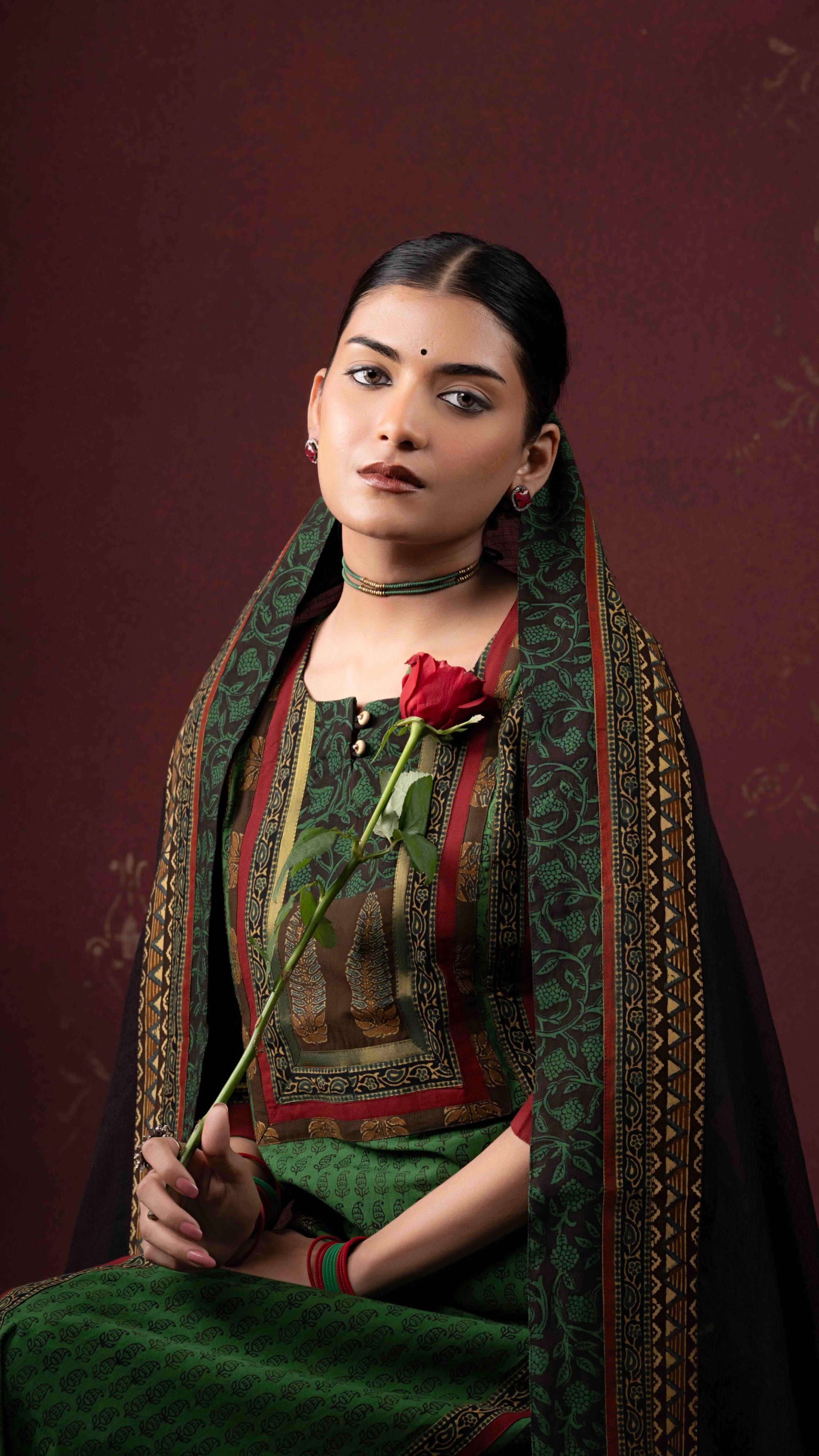 Sohini Kota Doriya Dupatta with Ajrakh and Bagh borders