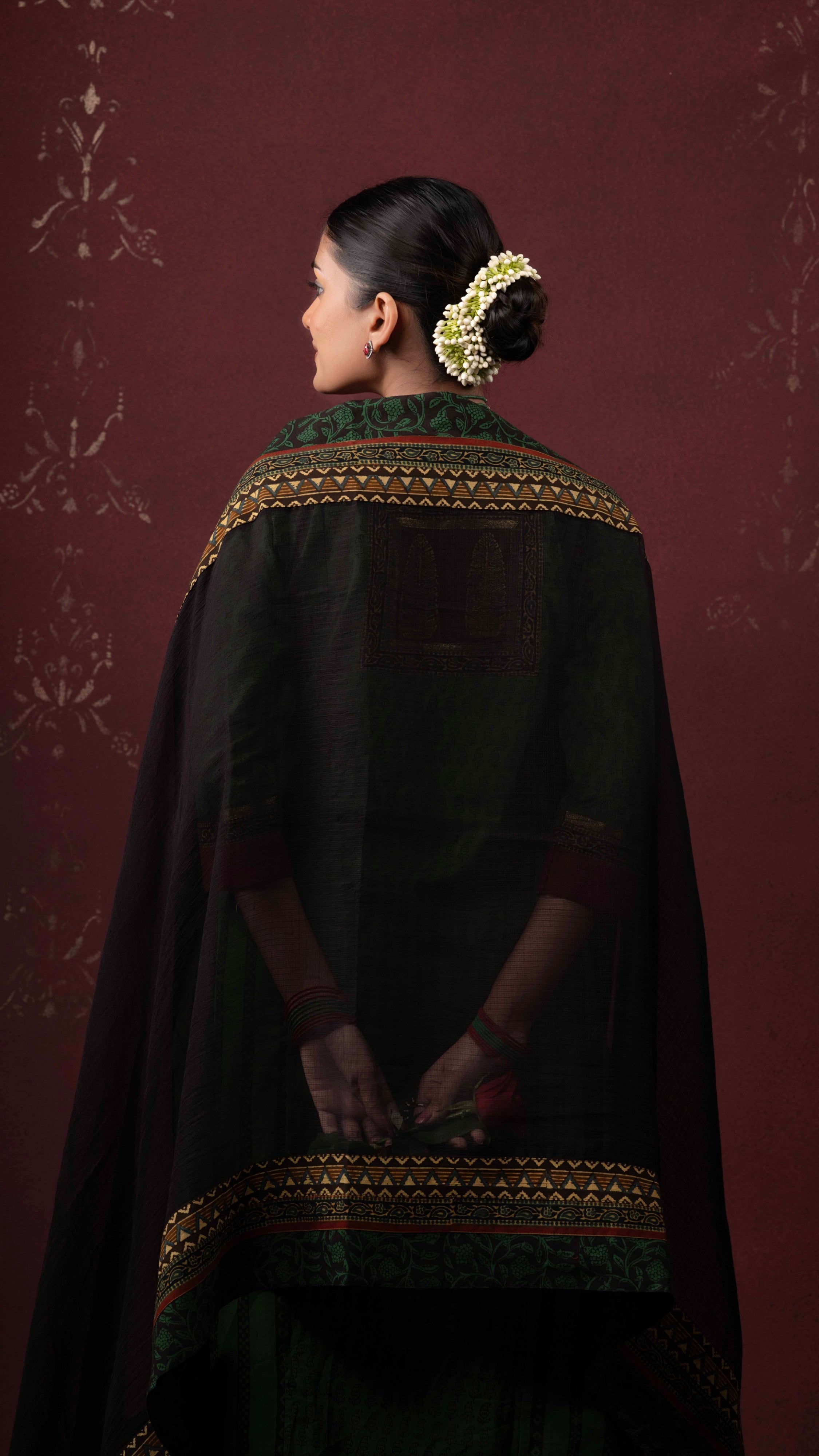 Sohini Kota Doriya Dupatta with Ajrakh and Bagh borders