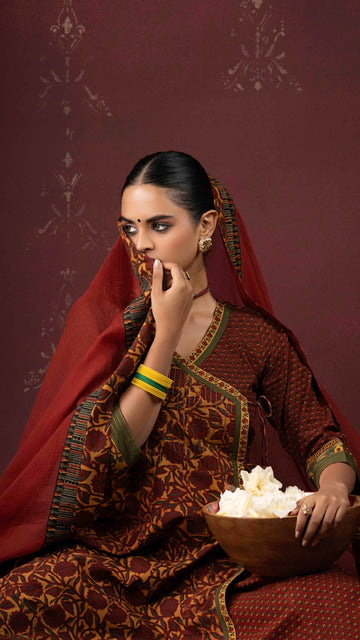 Padmaja Kota Doriya Dupatta  with Ajrakh borders