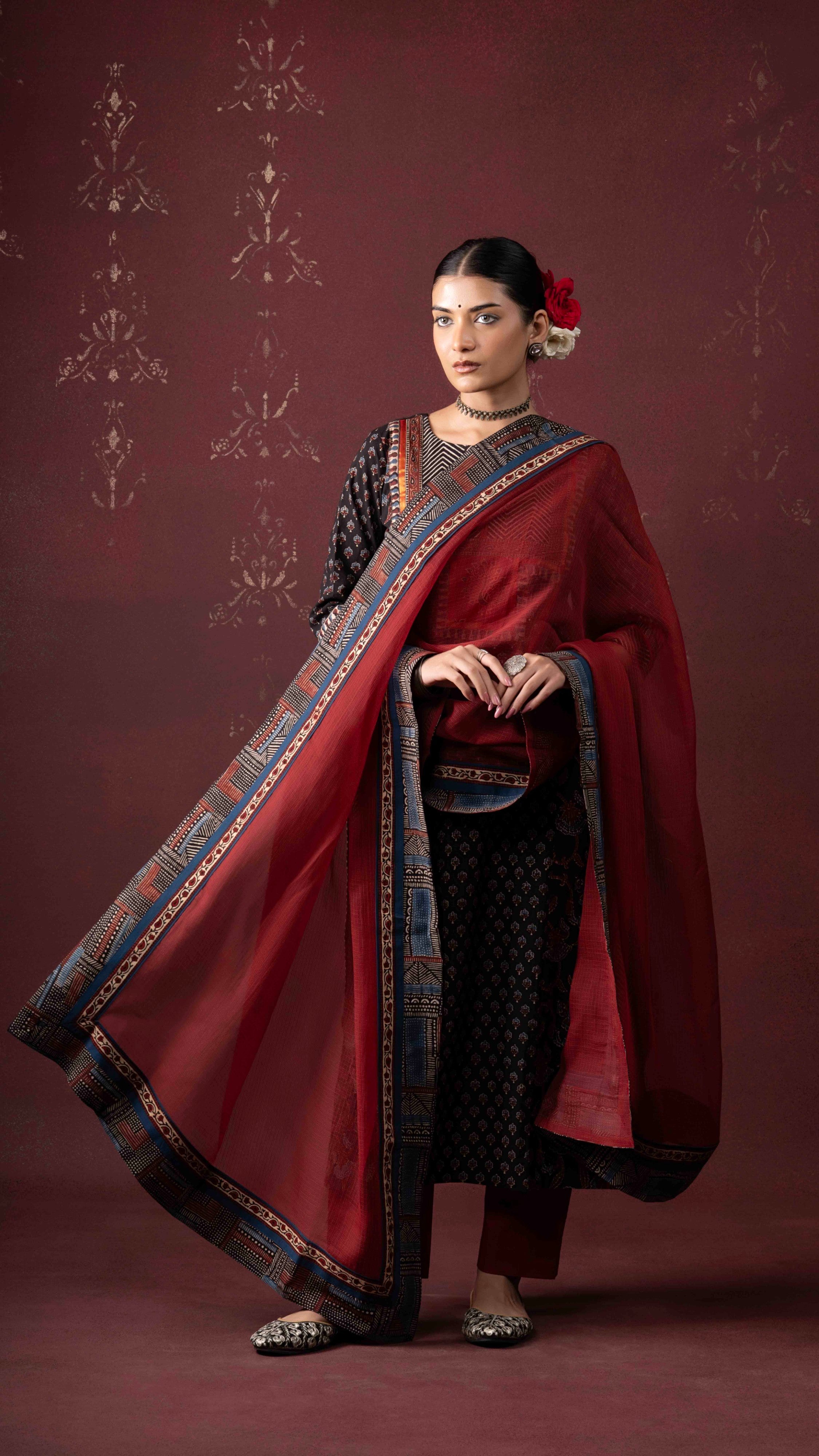 Azin Kota Doriya Dupatta with Ajrakh borders