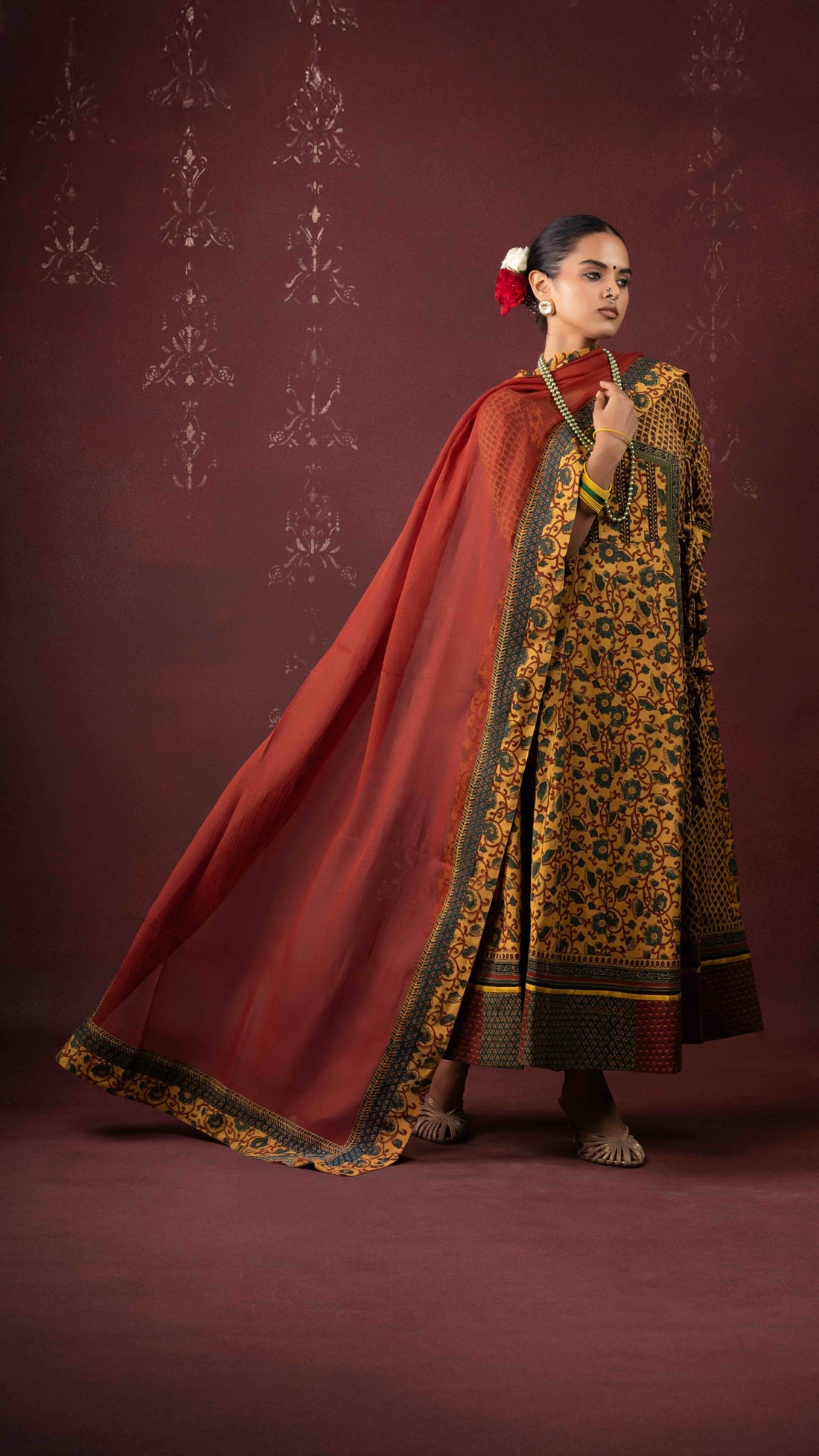 Roxana Kota Doriya Dupatta  with Ajrakh borders