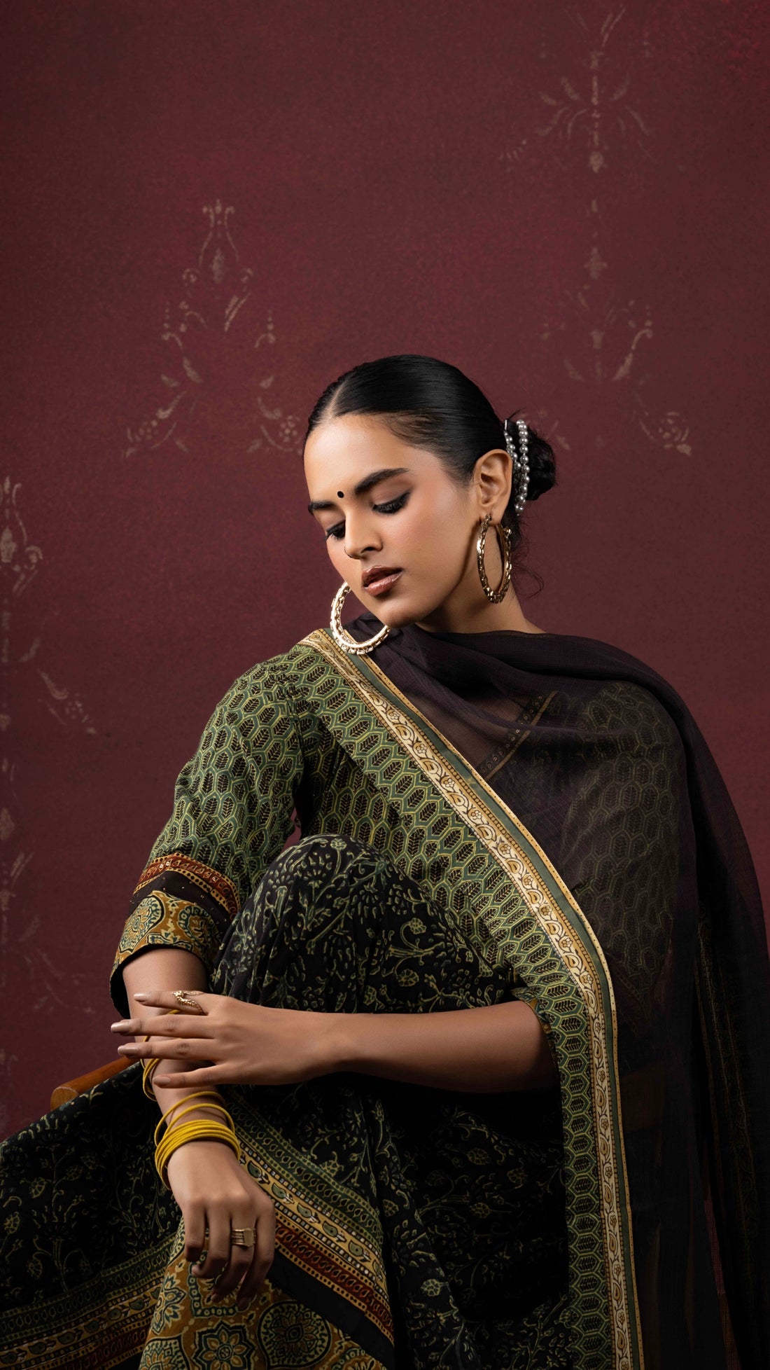 Malti Kota Doriya Dupatta  with Ajrakh borders