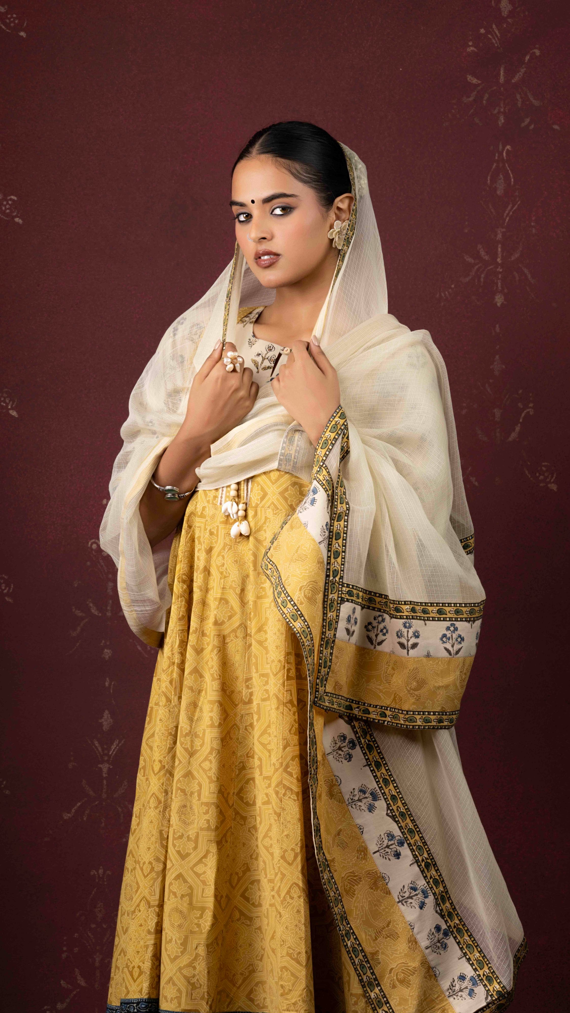 Mehsa Kota Doriya Dupatta with Ajrakh borders
