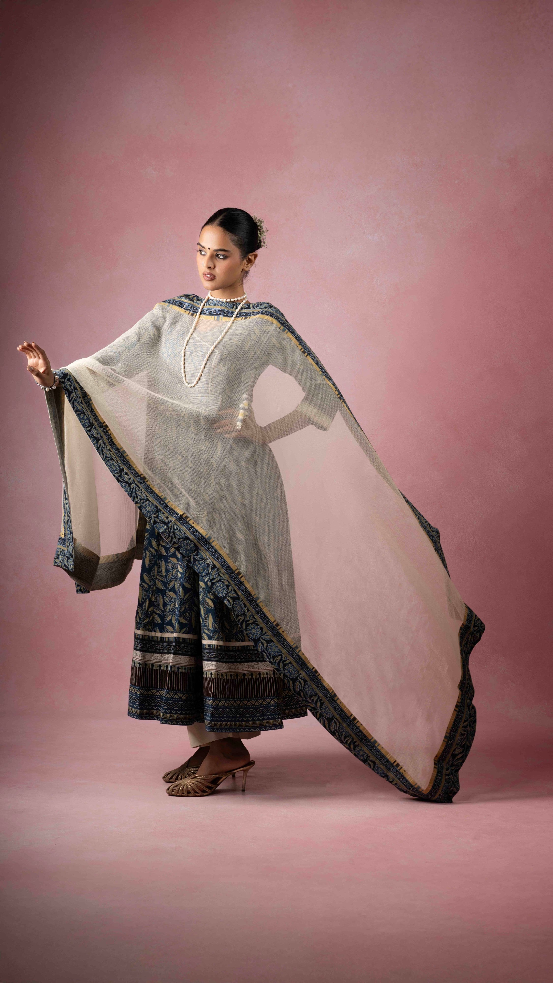 Pareen Kota Doriya Dupatta  with Ajrakh borders