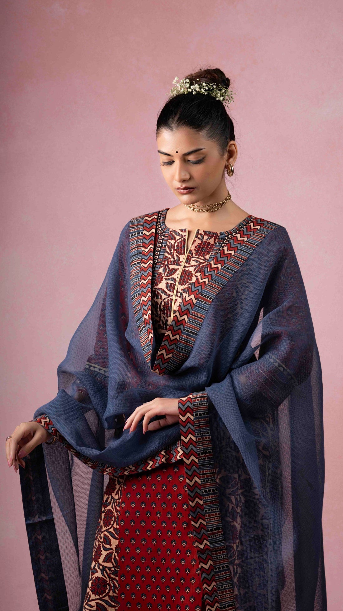 Nazli Kota Doriya Dupatta with Ajrakh borders