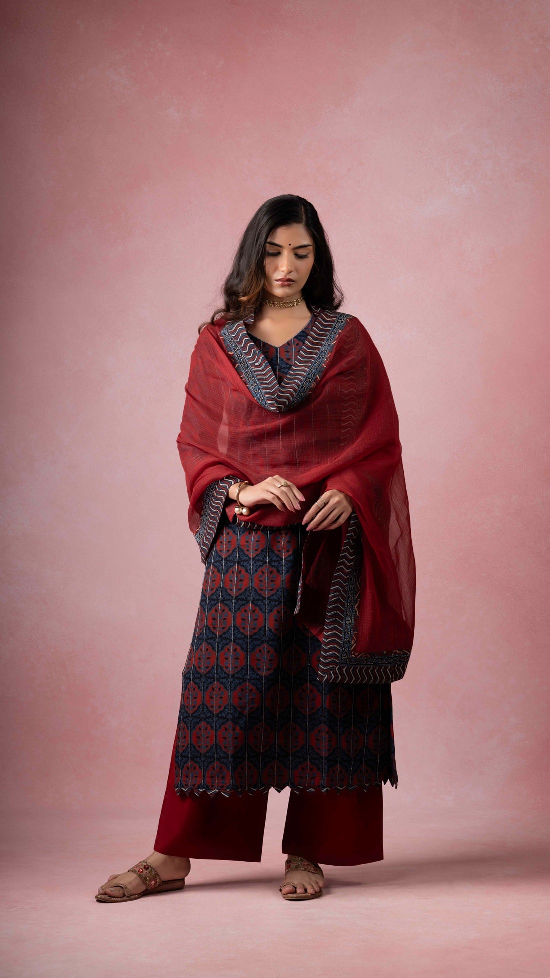 Mahru Kota Doriya Dupatta  with Ajrakh borders