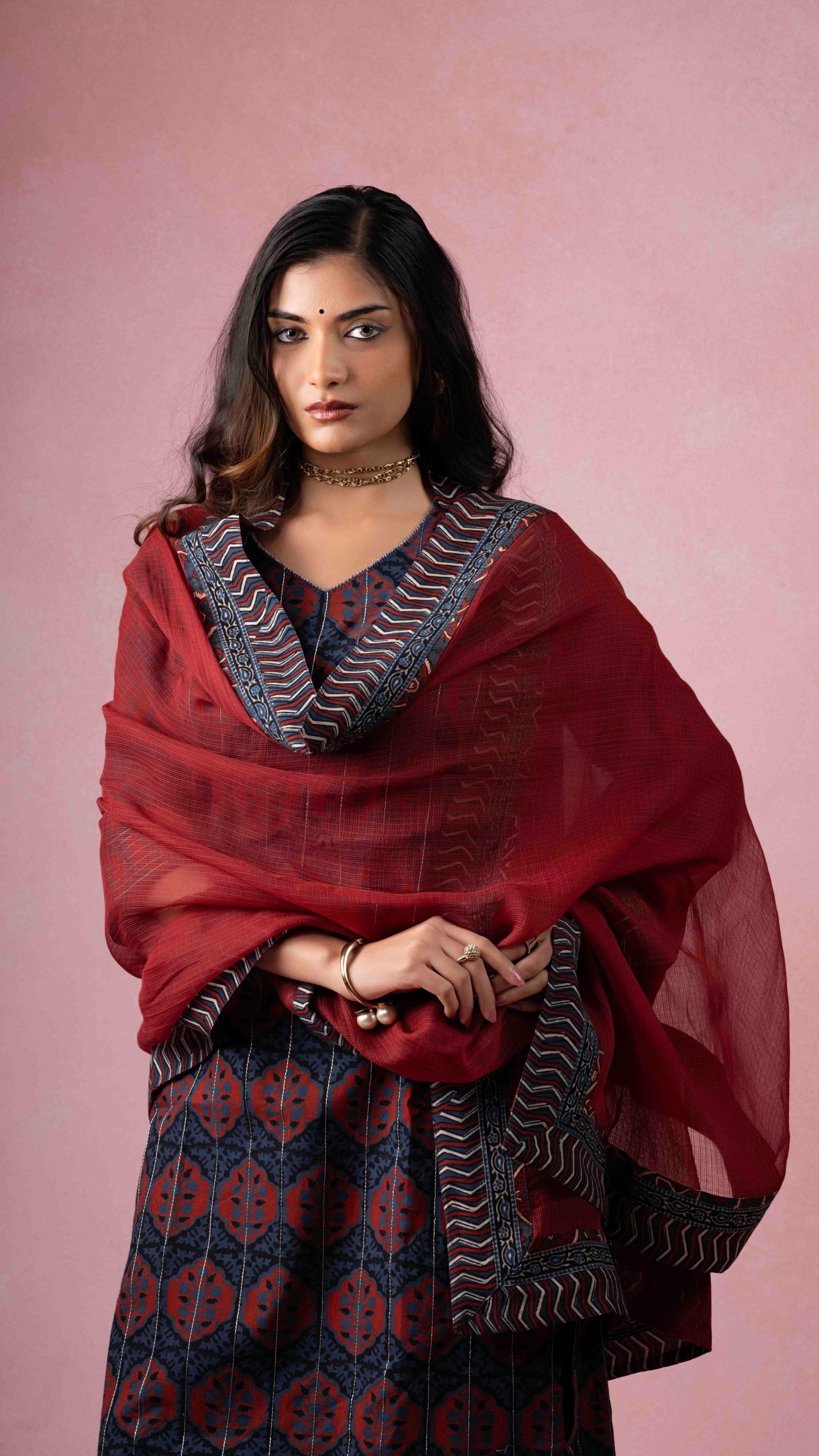 Mahru Kota Doriya Dupatta with Ajrakh borders