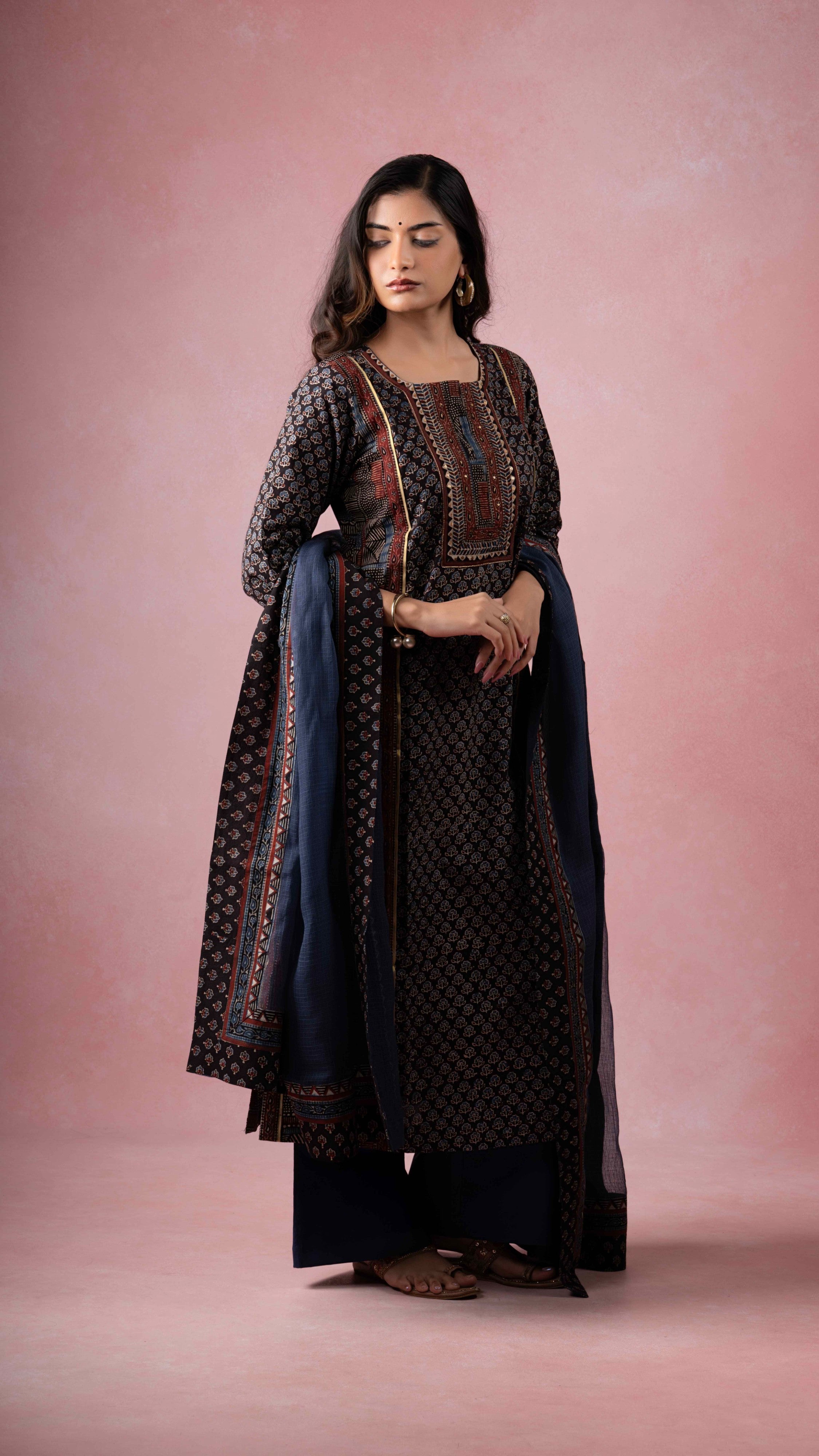 Baani Kota Doriya Dupatta with Ajrakh borders