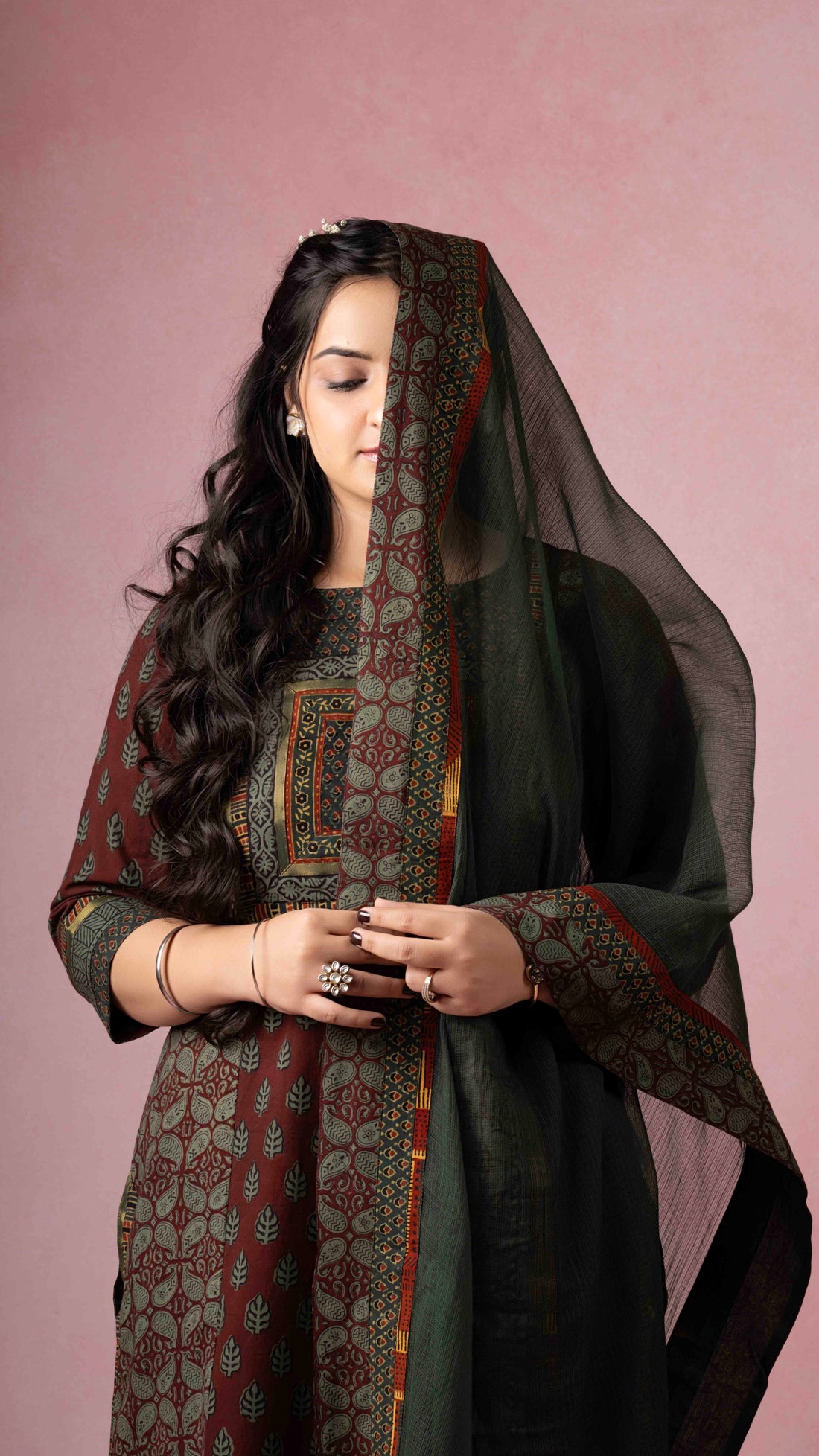 Swarali Kota Doriya Dupatta with Ajrakh and Bagh borders