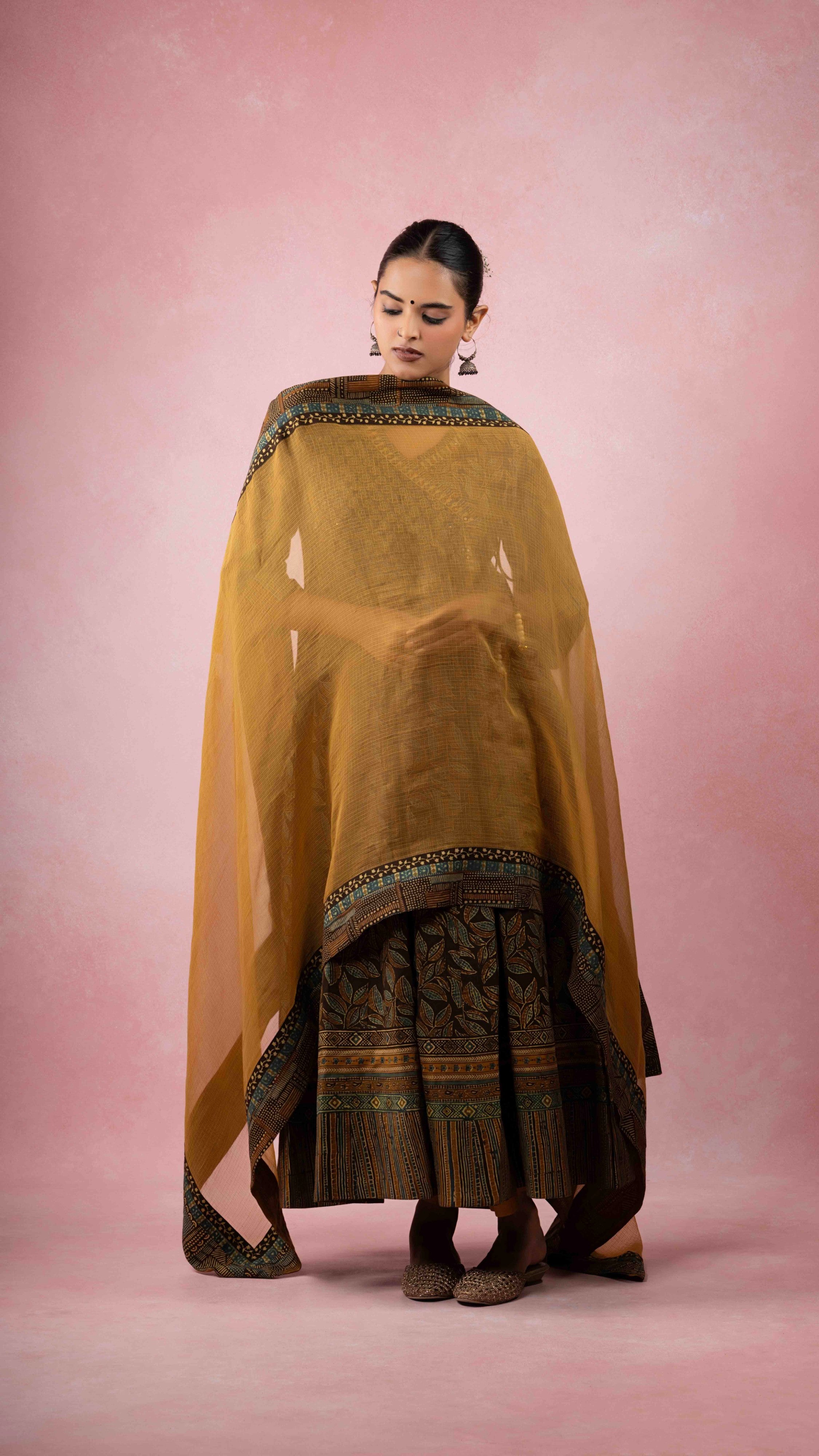 Roshniya Kota Doriya Dupatta  with Ajrakh borders