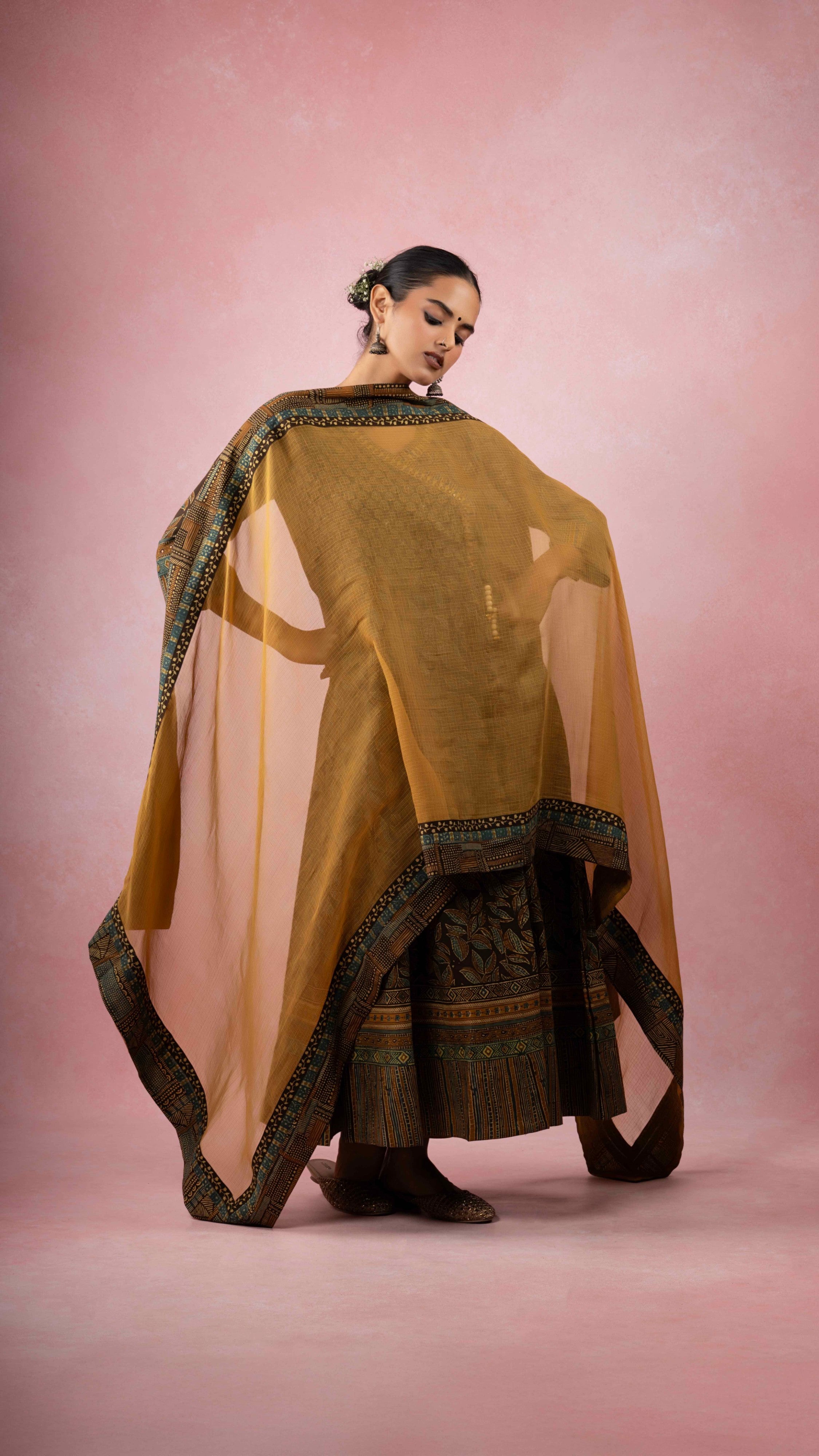 Roshniya Kota Doriya Dupatta  with Ajrakh borders